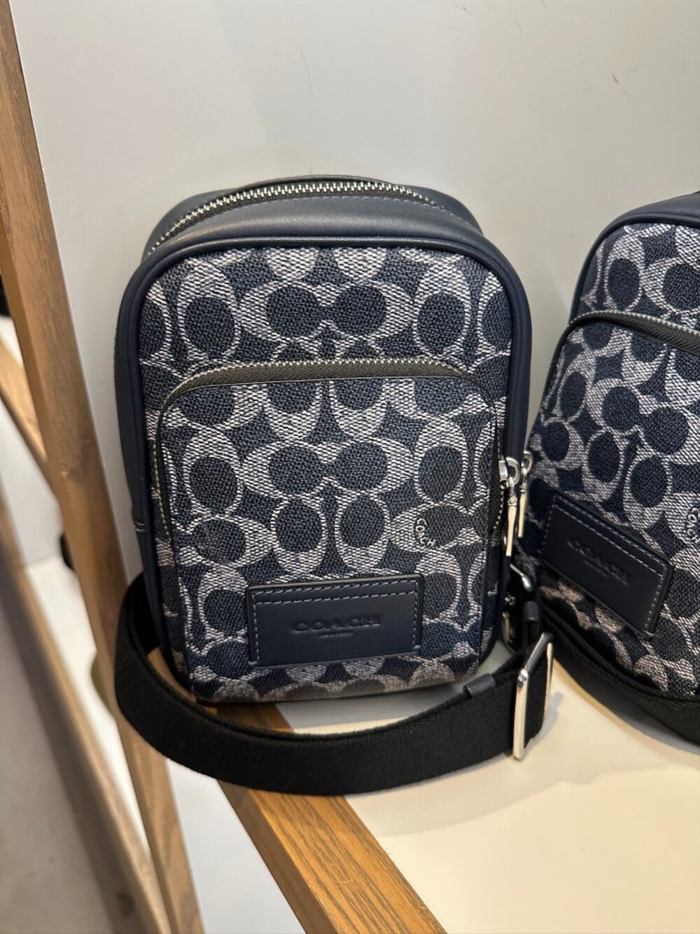 NWT! Coach CEB27 Men's Racer Sling Pack Signature Canvas Charms In Denim/Chalk